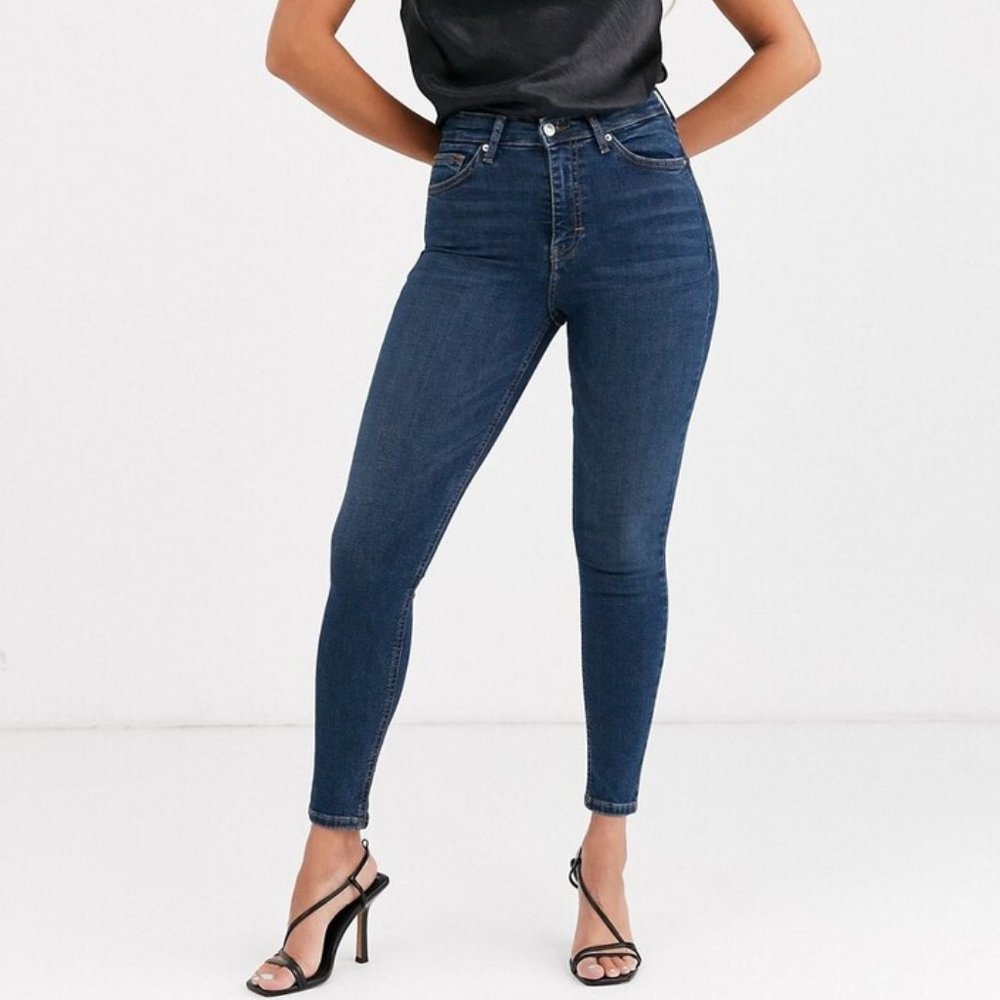Topshop Jamie Jean Skinny Leg Frayed Hem Dark Rinse Waist:28